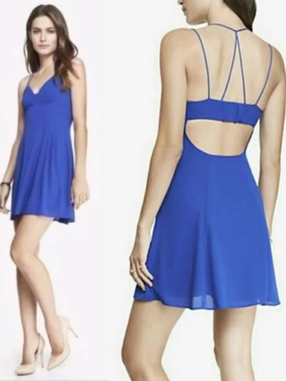 Size 2 Express Royal Blue Strappy Backless babydoll dress